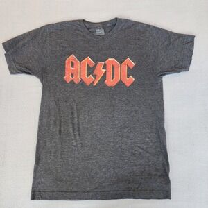 AC/DC Mens Graphic T-Shirt Charcoal Heather Gray Rock Band Logo Tee Medium